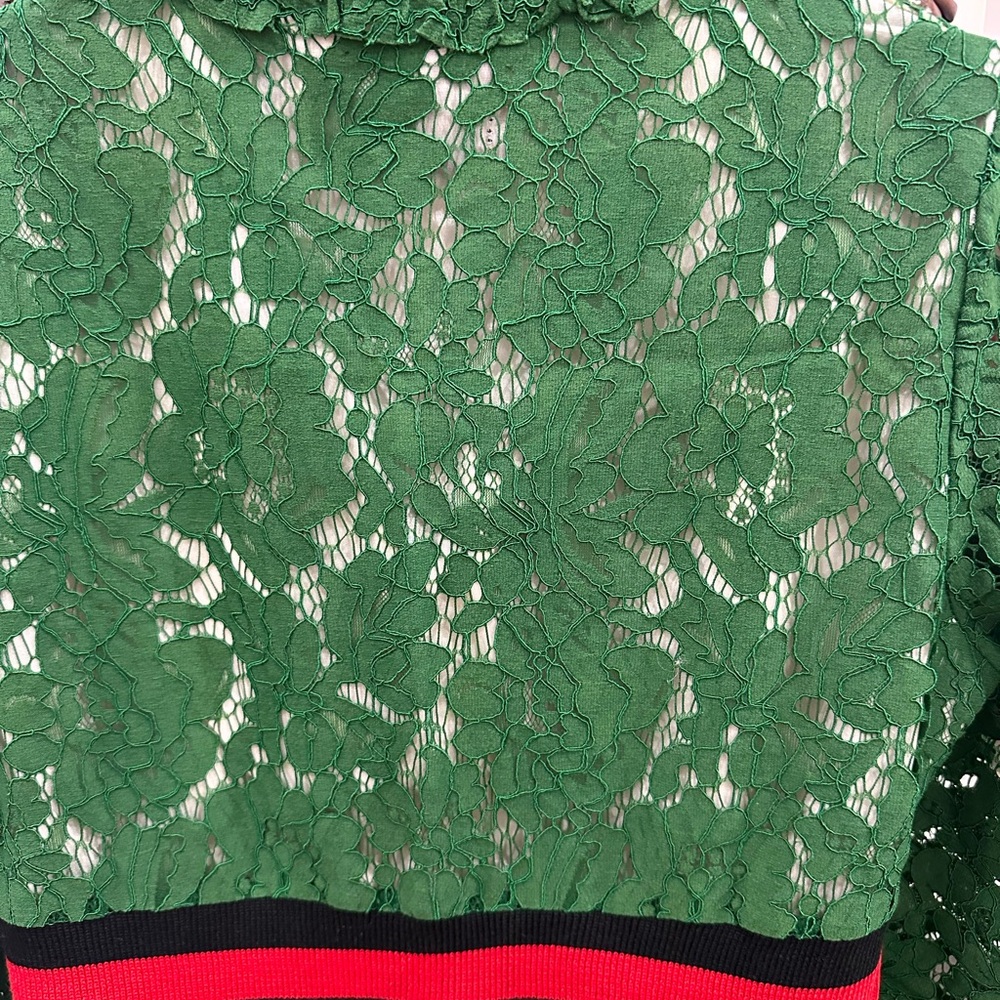 Gucci Emerald Lace Dress with Red Accents - Picture 12 of 16